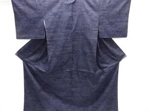 ヱ霞に菊・牡丹模様織り出し本場結城紬80亀甲着物（石下）